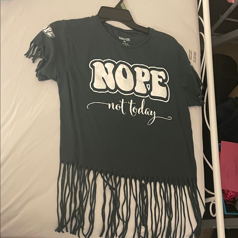 On Fire Black Fringe Tee - Nope Not Today
